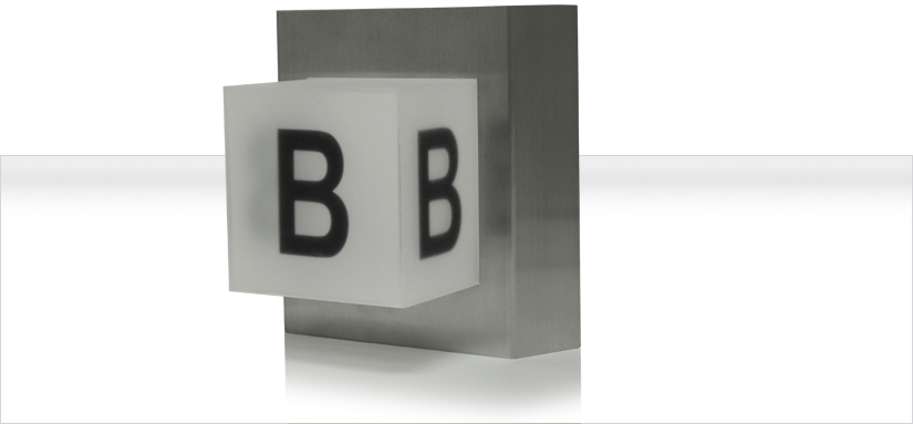 Picture of LED Extended Destination Cube in a metal hall fixture