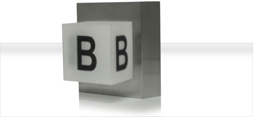 Picture of LED Extended Destination Cube in a metal hall fixture