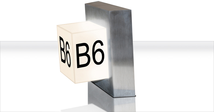 Picture of LED Extended Destination Cube in a metal hall fixture